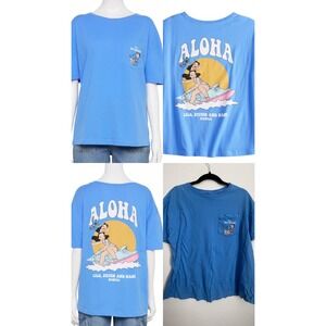 Disney Lilo & Stitch Aloha Hawaii Pocket T-Shirt Blue Mad Engine Mens Medium